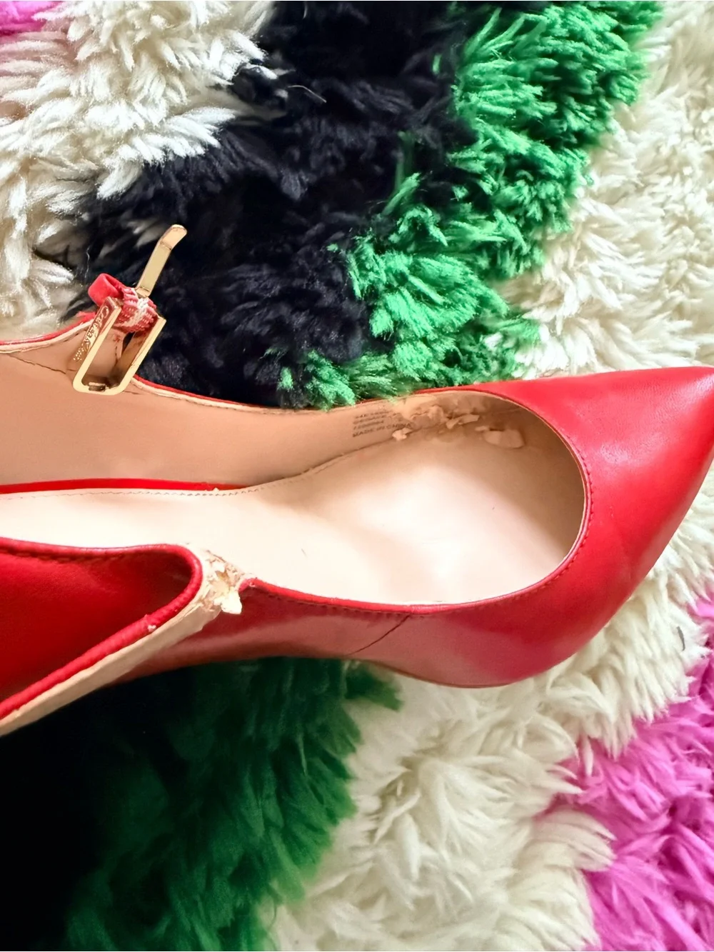 Calvin Klein Red Pointed Mary Jane Pumps with Buckle Strap